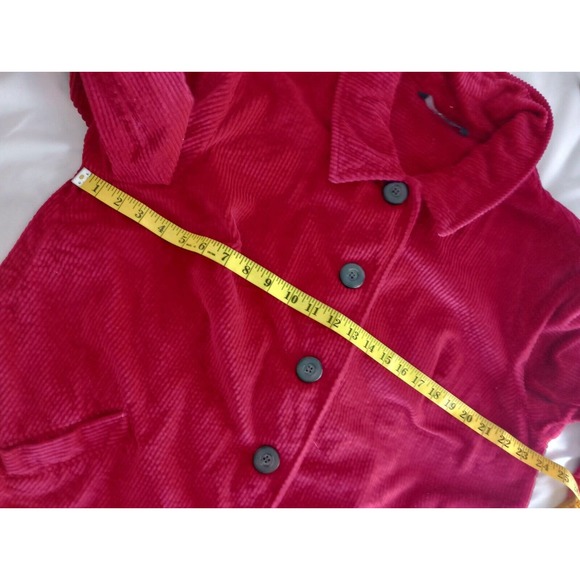 Chadwick's Fushia Red Pink Wale corduroy Button Top shacket size XL Velvet Cuff - Picture 9 of 10